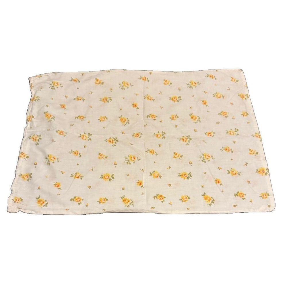 Vintage Handmade Floral Zippered Pillow Cover Yellow Roses Cottage 24"x17"